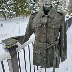 J. NNA Green Corduroy Trench belted jacket, NWT, size Small